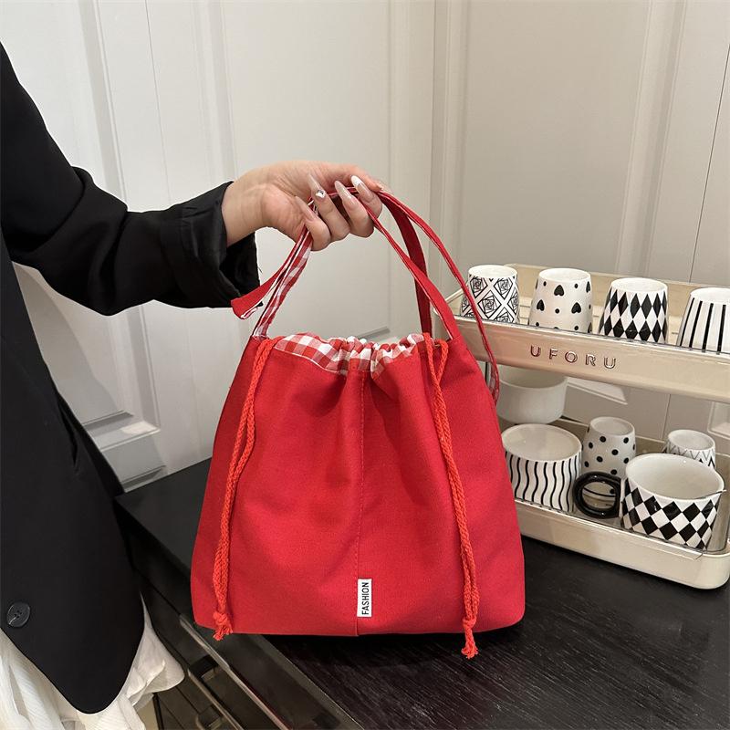 Vintage Drawstring Bucket Bag Simple Style Canvas Crossbody Bag Large Capacity Tote Handbag For Women Travel CLE