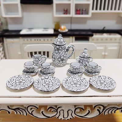 1Ensemble 1:12 Maison de Poupée Miniature Porcelaine Céramique Service à Tasse à Thé Vaisselle Cuisine Maison de Poupée Théière Jouets DIY