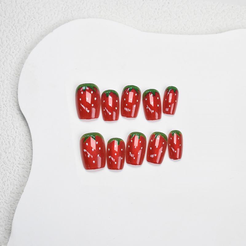 30Pcs Cat Eye False Nails Wearing Armor Wearable Watermelon Strawberry Fake Nails Simple Artificial Press On Nails Tips Nail Art