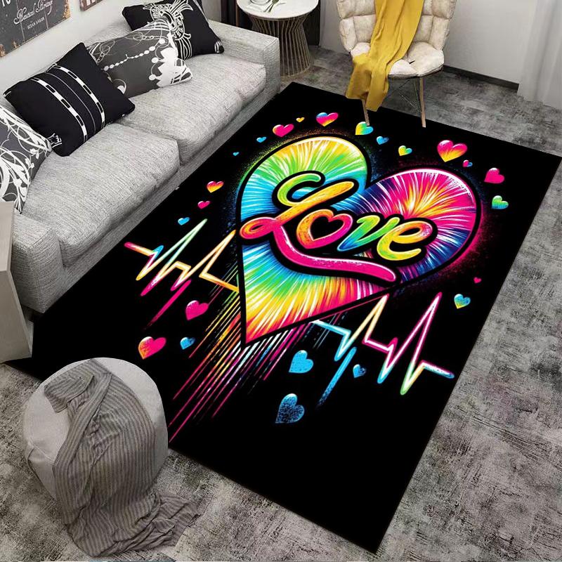 Colorful Heart Love Design Carpet Non-slip Rug Suitable for Living Room and Bedroom Sofas
