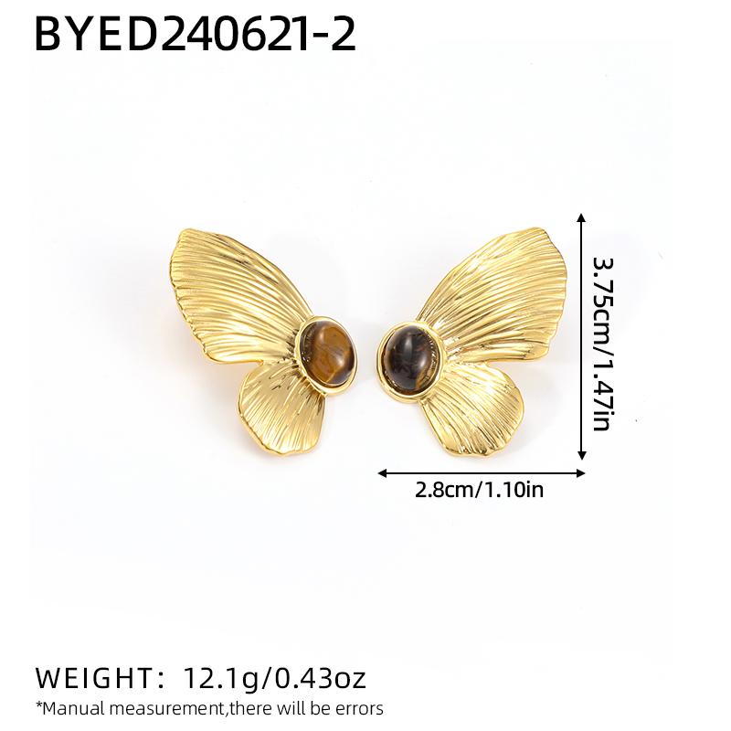 

Fastion Exaggerated Stainless Steel Flowers Butterfly Natural Stone Earrings for Women Vintage Charm Zircon 2024 New Trendy
