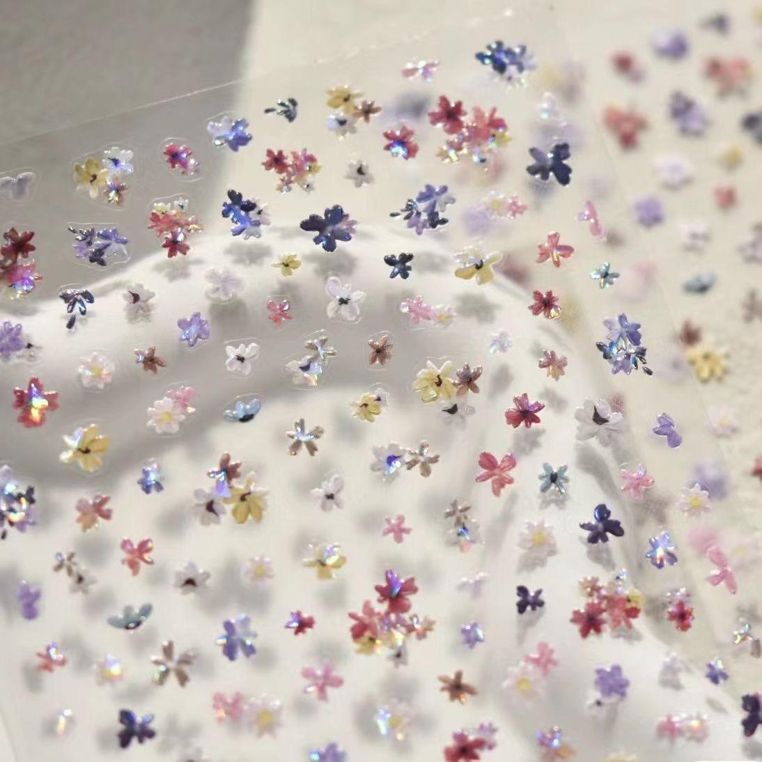 

New Style Stickers for Small Fresh Spring Wildflowers Relief Shell Light Nail Art Stickers Oil Painting Small Wildflowers Simple Nail Stickers T125-Little Wildflower