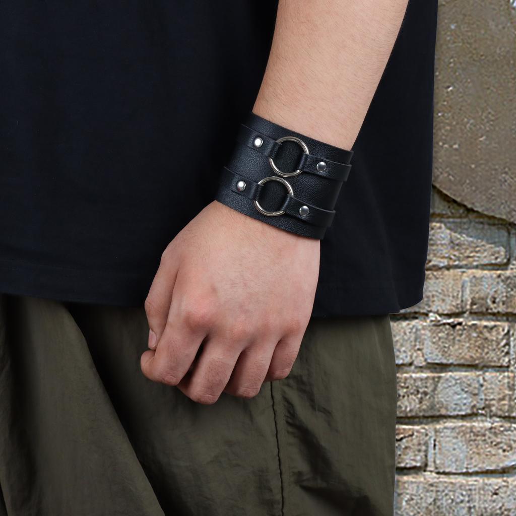 Vintage Lær Armbånd Armmansjett Goth Metall Armbånd Skjult Spenne Justerbar Gotisk Punk Armbånd Herresmykker