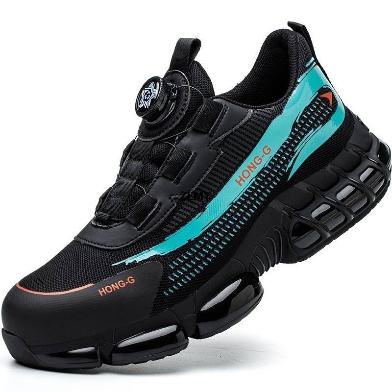 

Модные защитные ботинки с вращающимися кнопками, мужские кроссовки со стальным носком, рабочие ботинки с защитой от проколов, мужские защитные ботинки на воздушной подушке, противоударные мужские туфли 42 синий