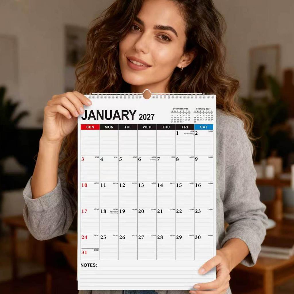 2027 Wall Calendar - Coil Monthly Hanging Calendar with Writable Memo Notes for Home or Use