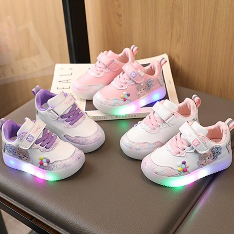 Fashion Girls Shoes 2025 Autumn New Kids Sneaker Soft Soled Boys LED Light Shoe Simple Versatile Girl Casual Shoes Tenis De Niño 13.3cm beige