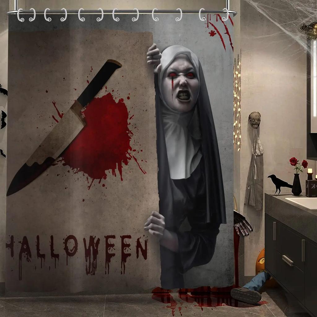 3D Halloween Theme Shower Curtain Horror Bloody Hands Black Bathroom Curtains For Halloween Party Waterproof Fabric With Hooks