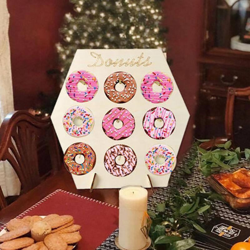 Display Wall Donut Stand Wooden Donut Holder Table Dessert Birthday Party