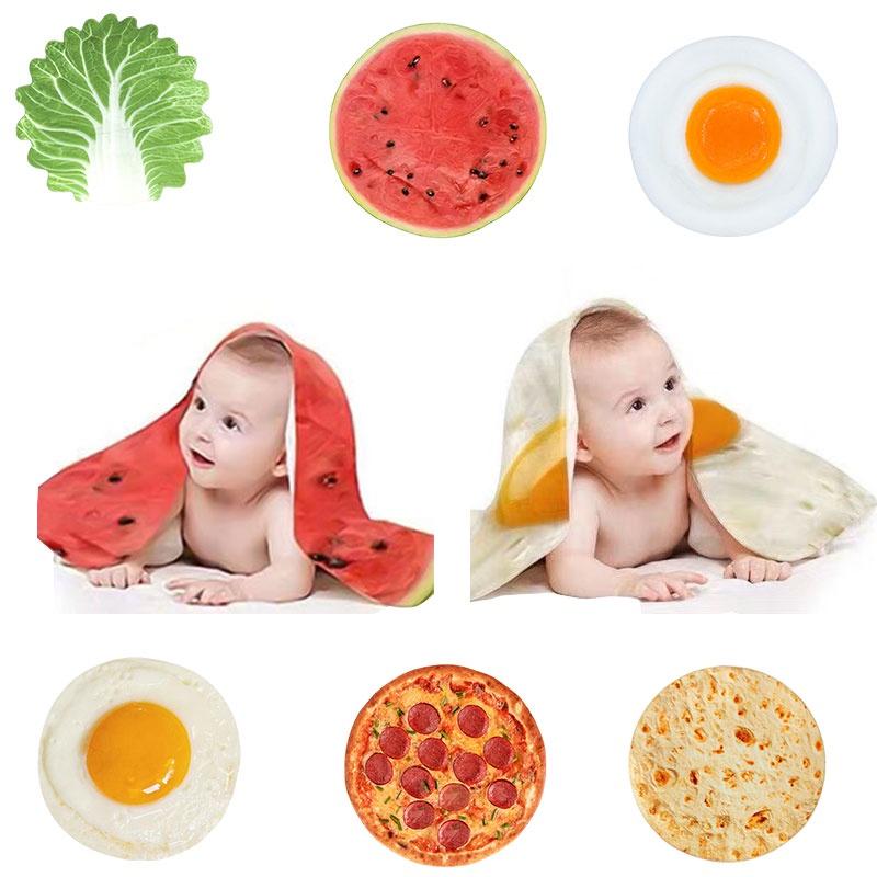 Funny Flannel Baby Wrap Blanket With Matching Hat Soft And Cozy Tortilla Cabbage Egg Roll Fried Egg Watermelon And Pizza Styles