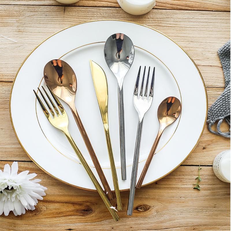 European Cylindrical Golden Main Meal Knives, Forks, Spoons, Teaspoons, a Large Number of Sets In the Restaurant