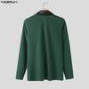 INCERUN Men V Neck PU Patchwork Long Sleeve Rib Stretch Pullovers Tops Undershirts