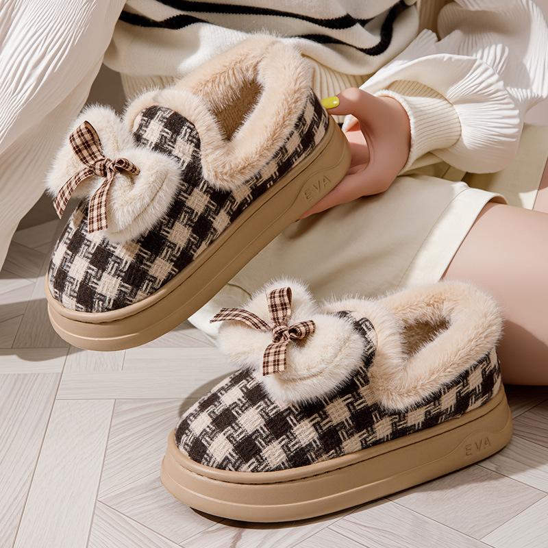 Cotton slippers new autumn and winter cotton shoes velvet warm soft-soled shoes Japanese bow cotton shoes