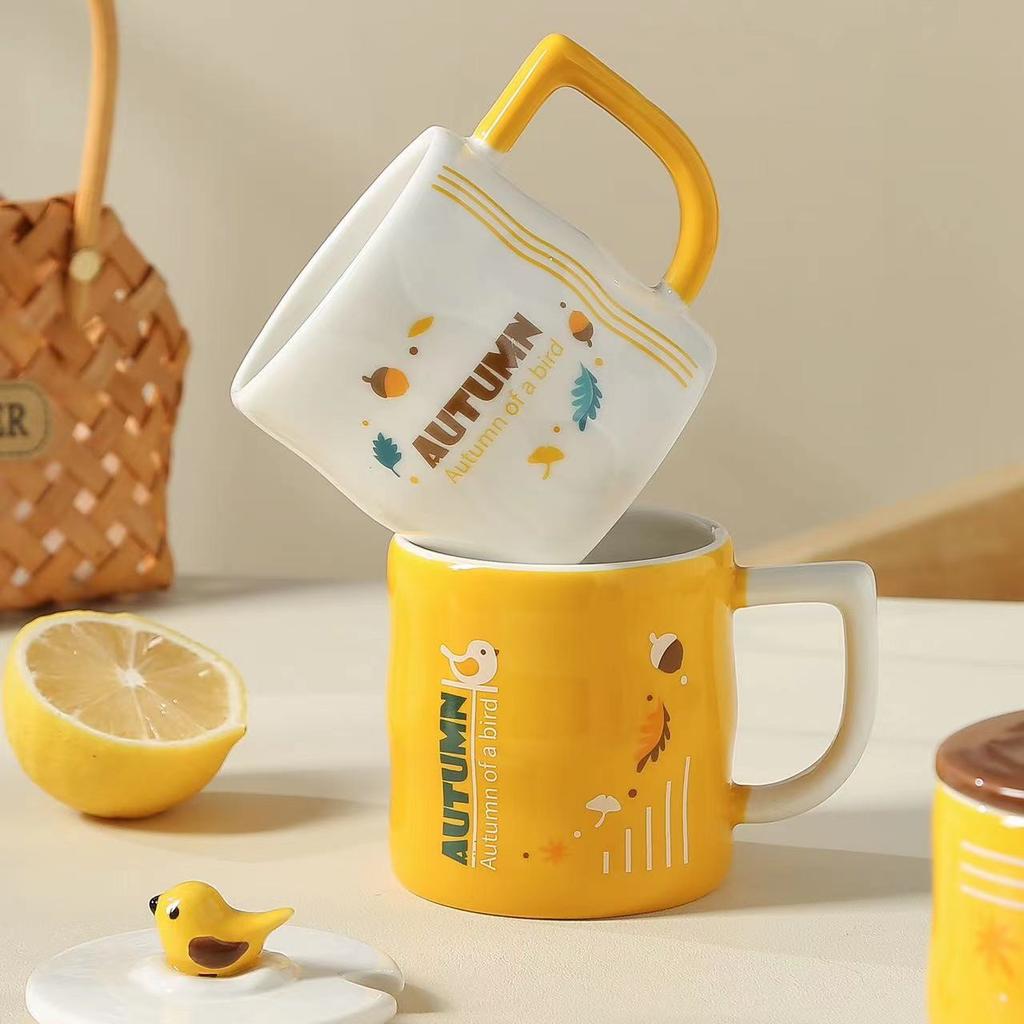 Creative Hand Painted Bird Mug Cute Souvenir Ceramic Cup Personalized High Looking Couple Water Cup