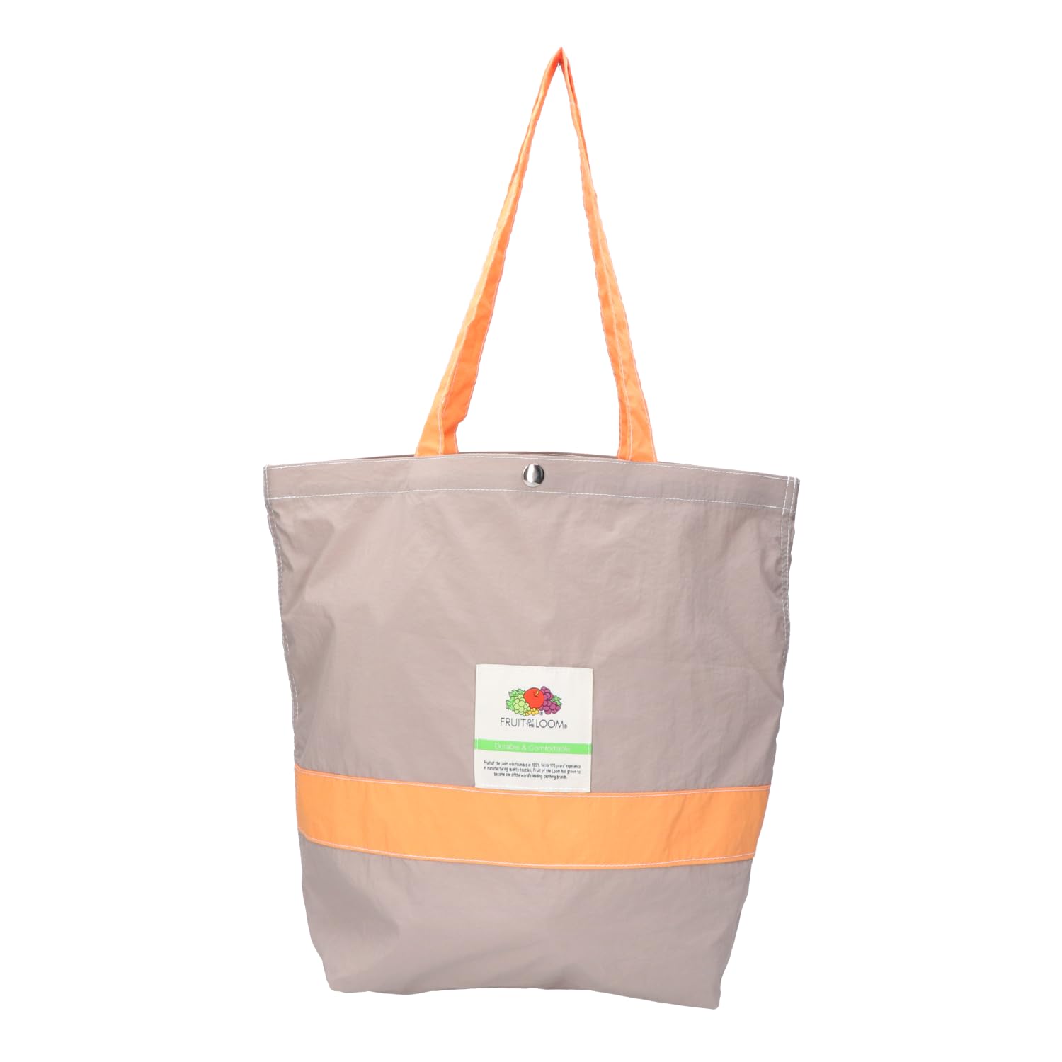 

Fruit of the Loom Tote Bag, Nylon, Large, A4 Size, Lightweight, Unisex, 15 Colors, 80310400, Beige x Orange