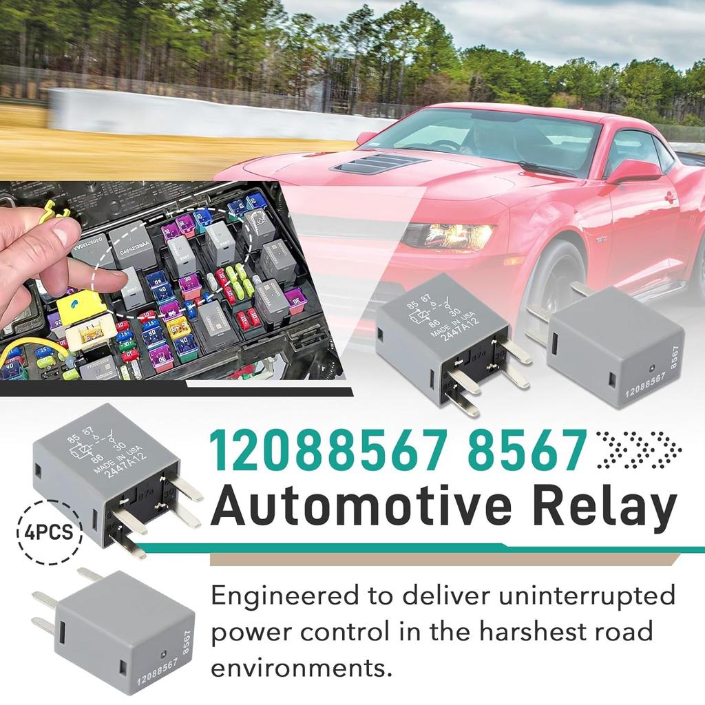 4 Pcs 12088567 8567 Automotive Relay - 12VDC 30A 4-Pin, High-Performance Automotive Relay 12088567 Fit For Buick, Cadillac, Chevrolet, GMC - OEM