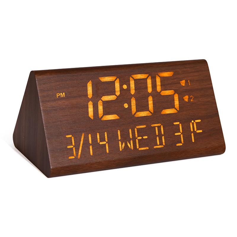 Multifunctional LED Wooden Silent Alarm Clock with Perpetual Calendar and Temperature Display