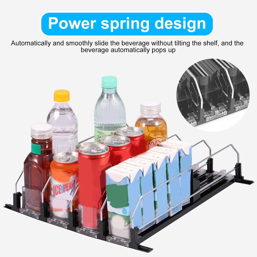 Drink Organizer for Fridge Self-Sliding Soda Can Dispenser with Locking Design 3 Rows Fridge Drink Dispenser Adjustable Width
