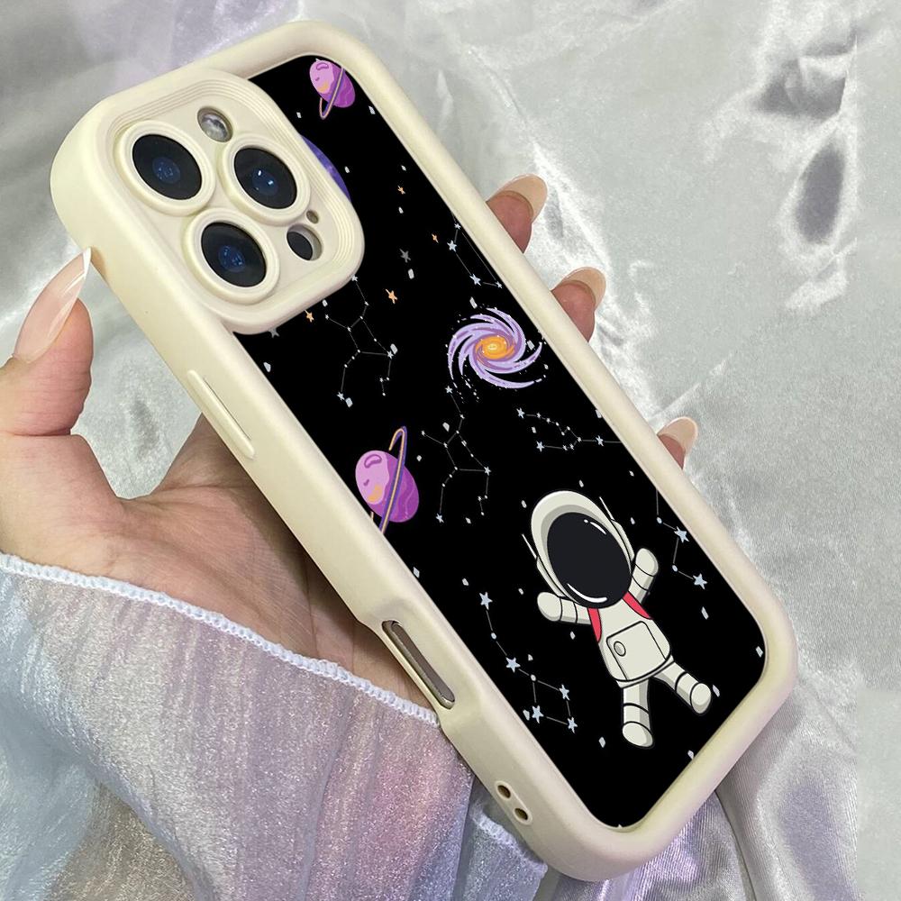 JT118 Cartoon Space Cute Astronaut for iPhone 17 16 15 Pro Max Samsung S26 S25 S24 Ultra A17 A16 A07 A56 A06 Xiaomi 15T Redmi 15c 14c Soft TPU Case