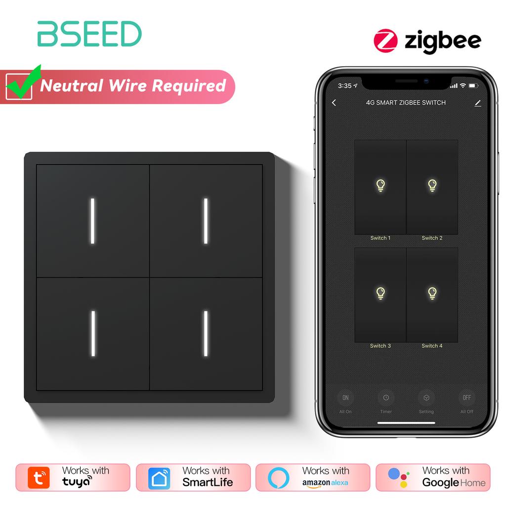BSEED Zigbee 1/2/3/4Gang Smart Light Switches Mechanical Click Buttons Roller Shutter Blinds Switch EU Wall Socket With 20W USBC
