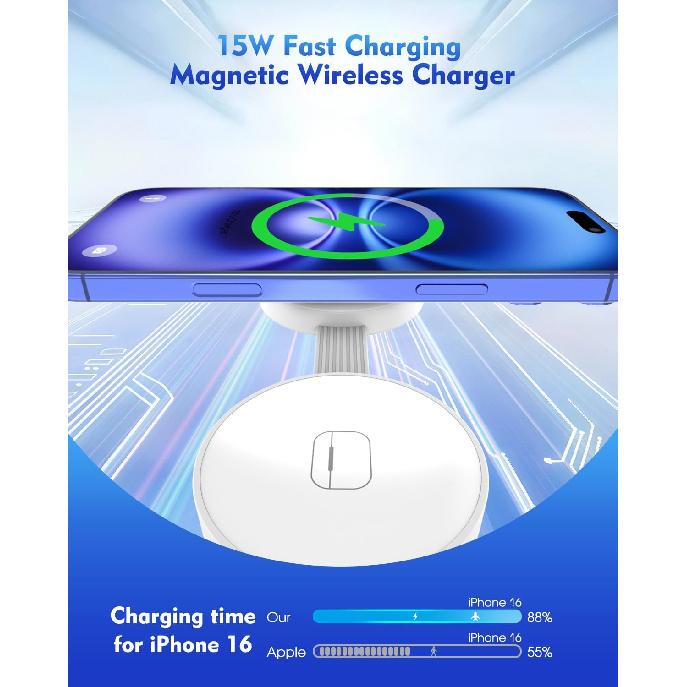 3 In 1 Charging Station for Apple Multiple Devices,Foldable Magnetic Wireless Charger for Travel Charging Pad,Wireless Charger Station for iPhone16