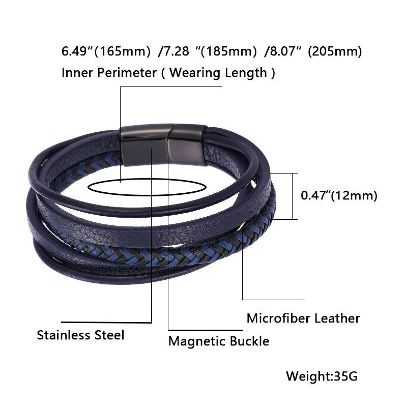 New Men Bracelet Stainless Steel Magnetic Clasp Braided Mutilayer Leather Wrapping Punk Rock Bangles Man Jewelry Gift BB1078