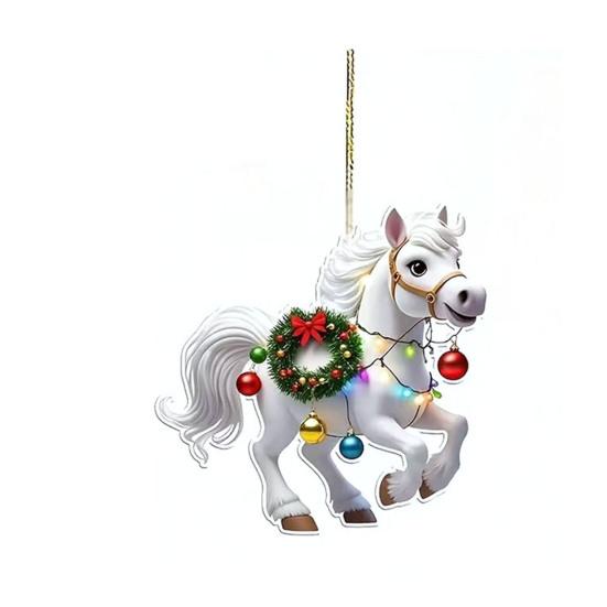 Christmas Pony Ornament 2D Acrylic Hanging Decor for Car And Tree Cute Horse Design Holiday Gift for Kids