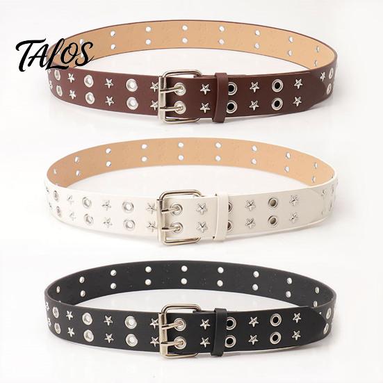 Casual Jeans Accessory 105cm Studded Punk Belt for Women, Faux Leather Grommet Waist Rock Band with Double Prong Buckle, Edgy Jean Music Festival