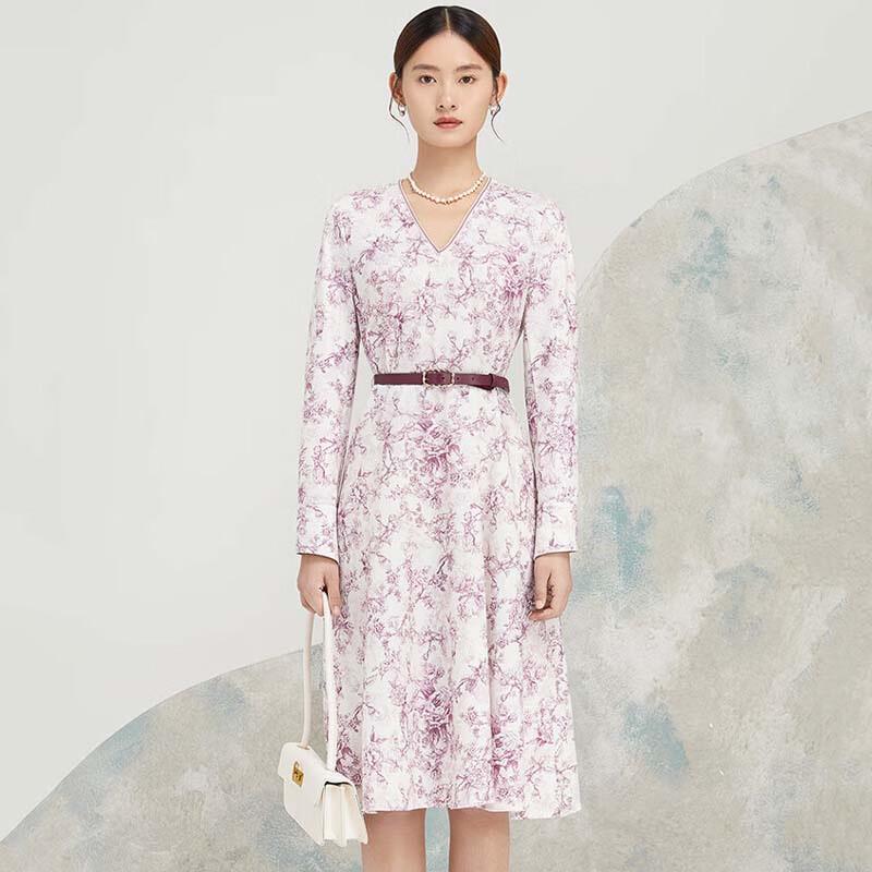 

JESSIE Elegant Floral V-Neck A-Line Midi Dress L