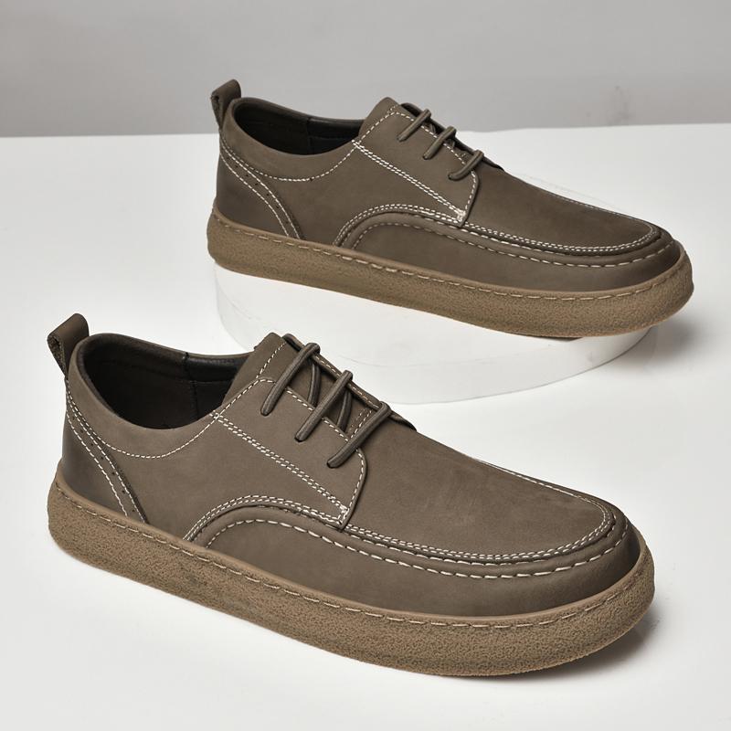 Fashion British Style Men Casual Leather Vintage Shoes Quality Comfy Genuine Leather Walking Shoes Lace-Up Wear-resistant Social Shoes