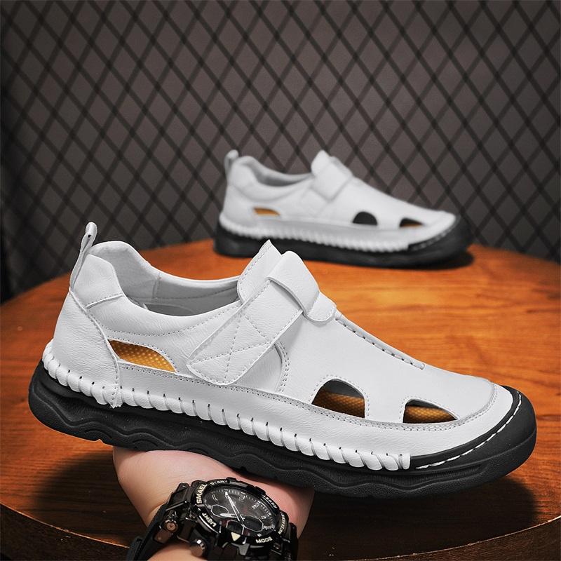 

Men s Minimalist Leather Slide Sandals Handmade with Perforated Vamp Shock-Absorbing Heel Breathable Shoes 46 білий