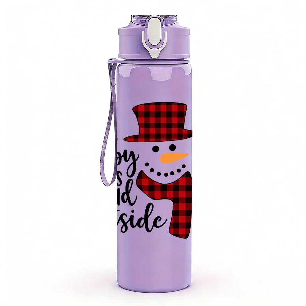 1PC Snowman Winter Outdoor Pattern 750ml Color Plastic Sports Water Bottle Leakproof Flip Straw Lid Suitable for Sports Office Home Use