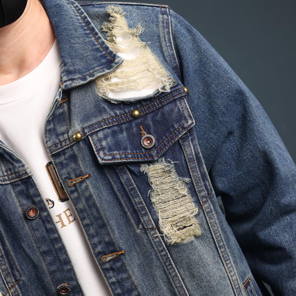 Xintang Ripped Distressed Men's Denim Jacket - Loose Long Sleeve Streetwear Outerwear for Spring