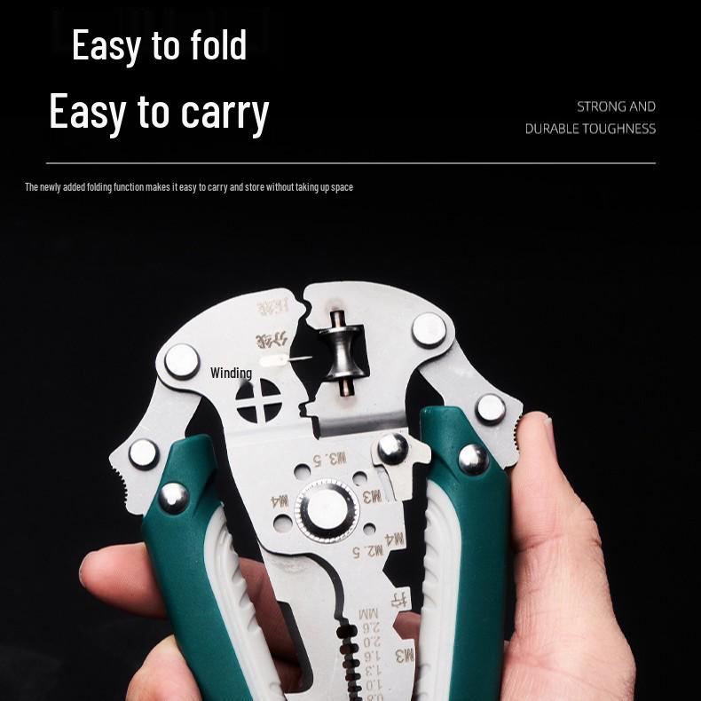 Multifunctional Folding Wire Stripper & Crimping Pliers - Industrial Grade for Wire Insulation Stripping & Screw Tightening