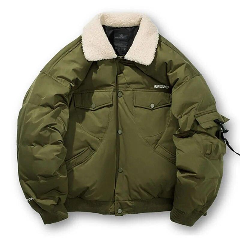 

Lamb Fur Collar Down Coats Men s Multi Pocket Thicken Cargo Jacket White Duck Down Jacket Flight Outerwear For Male