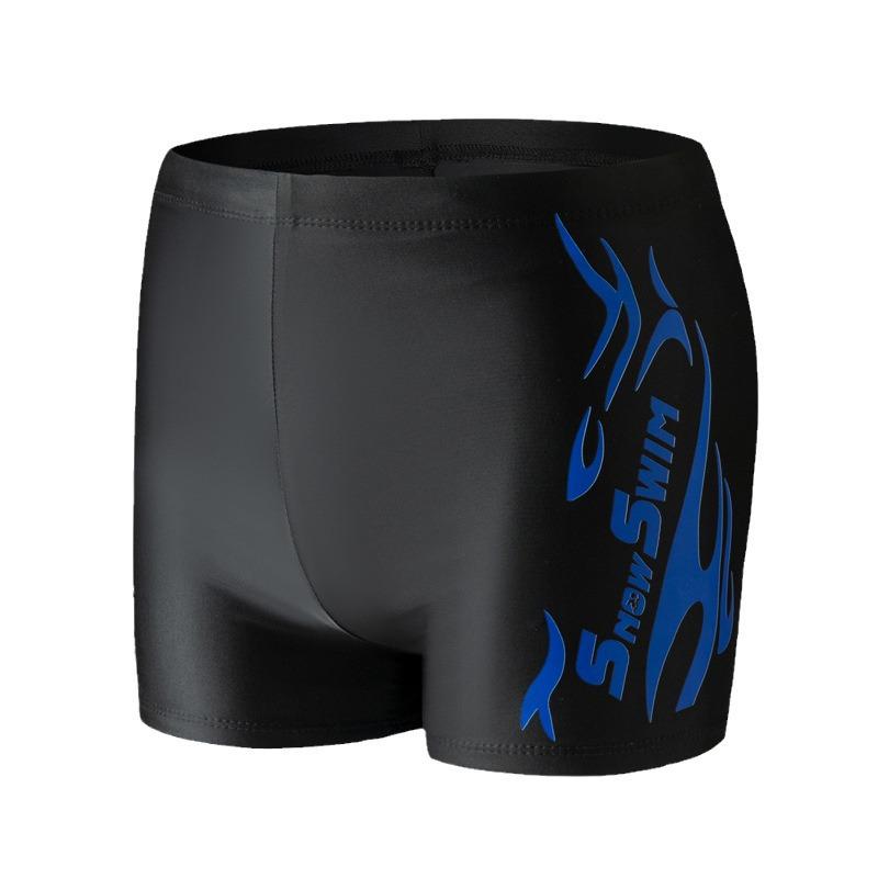 Men's Polyester Quick-Dry Flame Swim Trunks & Cap Set - Comfortable Plus Size Flat Leg Design for Hot Springs