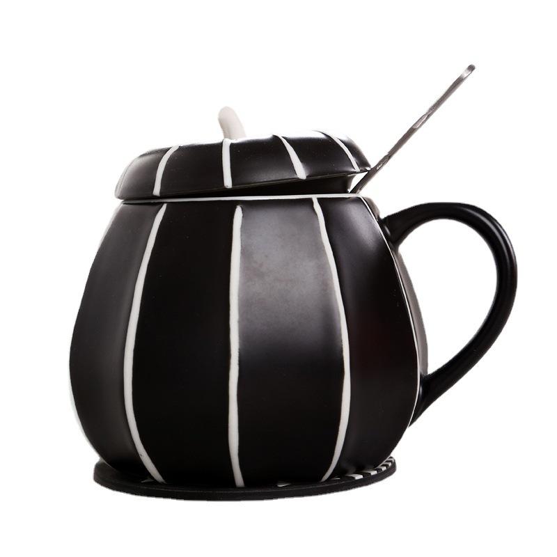 Ceramic Water Cup With Lid, Halloween Gift Pumpkin Ceramic Cup