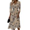Womens Casual Fashion V Neck Midi Dress Three Quarter Sleeve Back Zipper Halloween Print Dress
