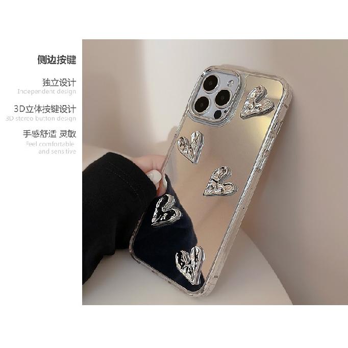 3D Electroplated Heart 13 Case for iPhone 17/15 Pro Max, Mirror Surface iPhone 16, High-end 14 Hard Case