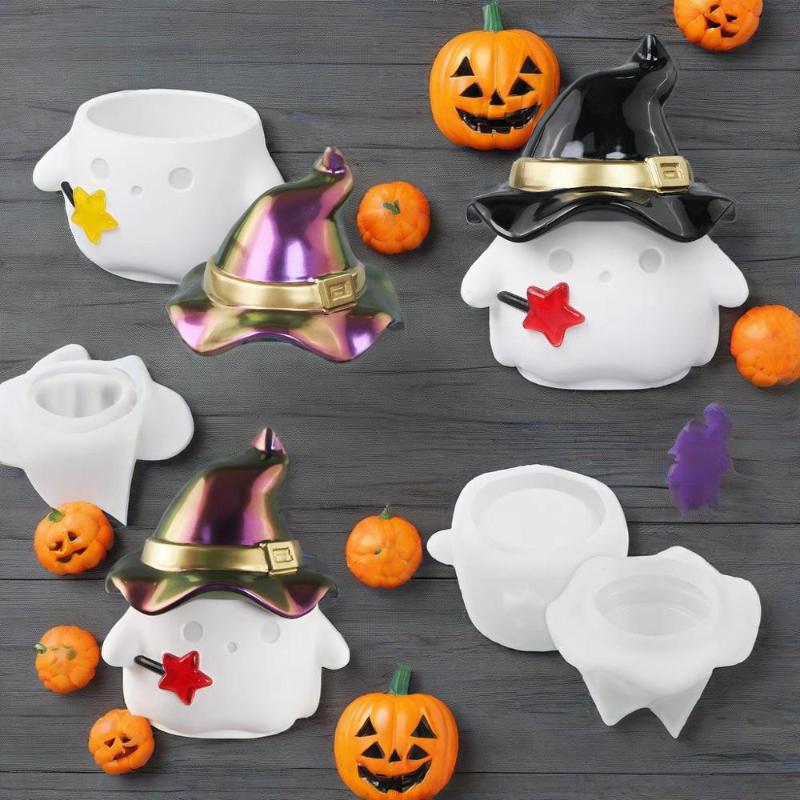 Halloween Halloween Ghost Mold Ghost Detachable Candlestick Silicone DIY Epoxy Resin Festival Decoration Gypsum Silicone Mold