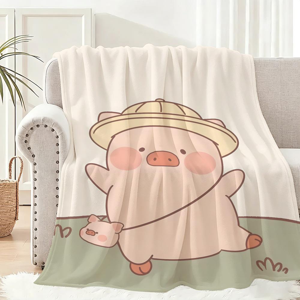L-lulu Pig Throw Lightweight 240g Flannel Blanket Soft Skin-friendly for Summer Cooling