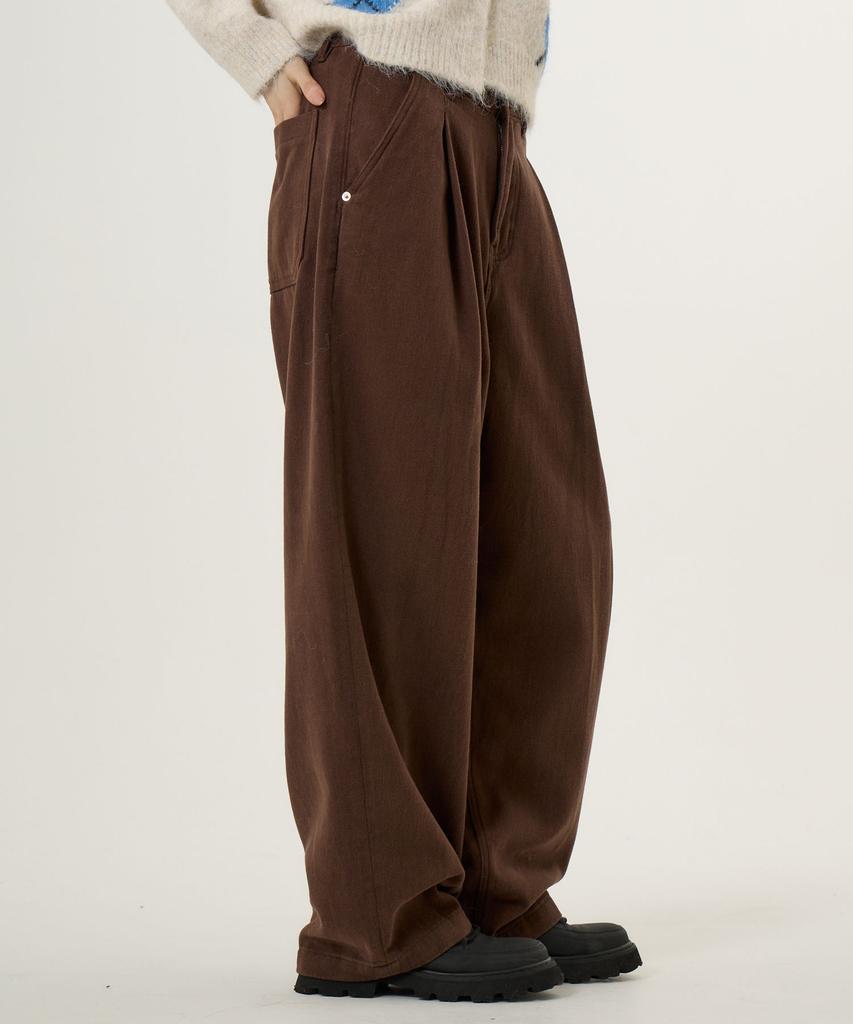 UNKNOWN PLANET Single-Pleat Wide Brushed Cotton Pants Brown
