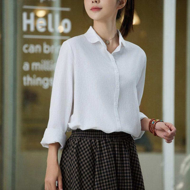 Women Light Blue Button Up Shirt Loose Fit Long Sleeve Casual Blouse