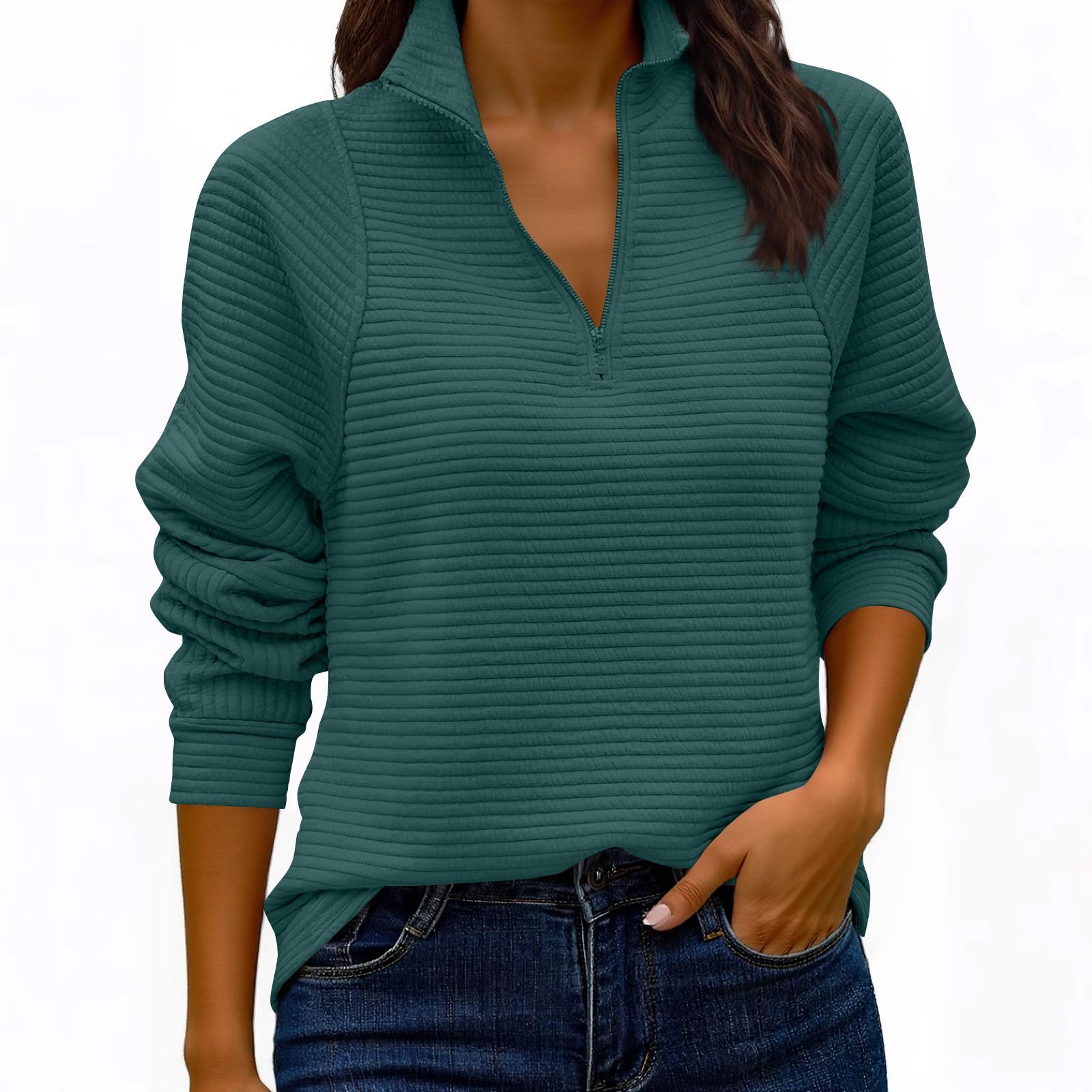 Damenmode Einfarbig Stehkragen Mode Damen Strick-Sweatshirt S dunkelgrüne