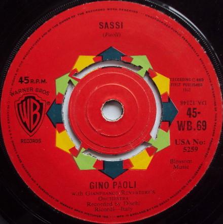 7inch Record GINO PAOLI / EMILIO PERICOLI - Sassi / Al Di La 45WB69 Warner Bros. Re 1962 UK Pop Used
