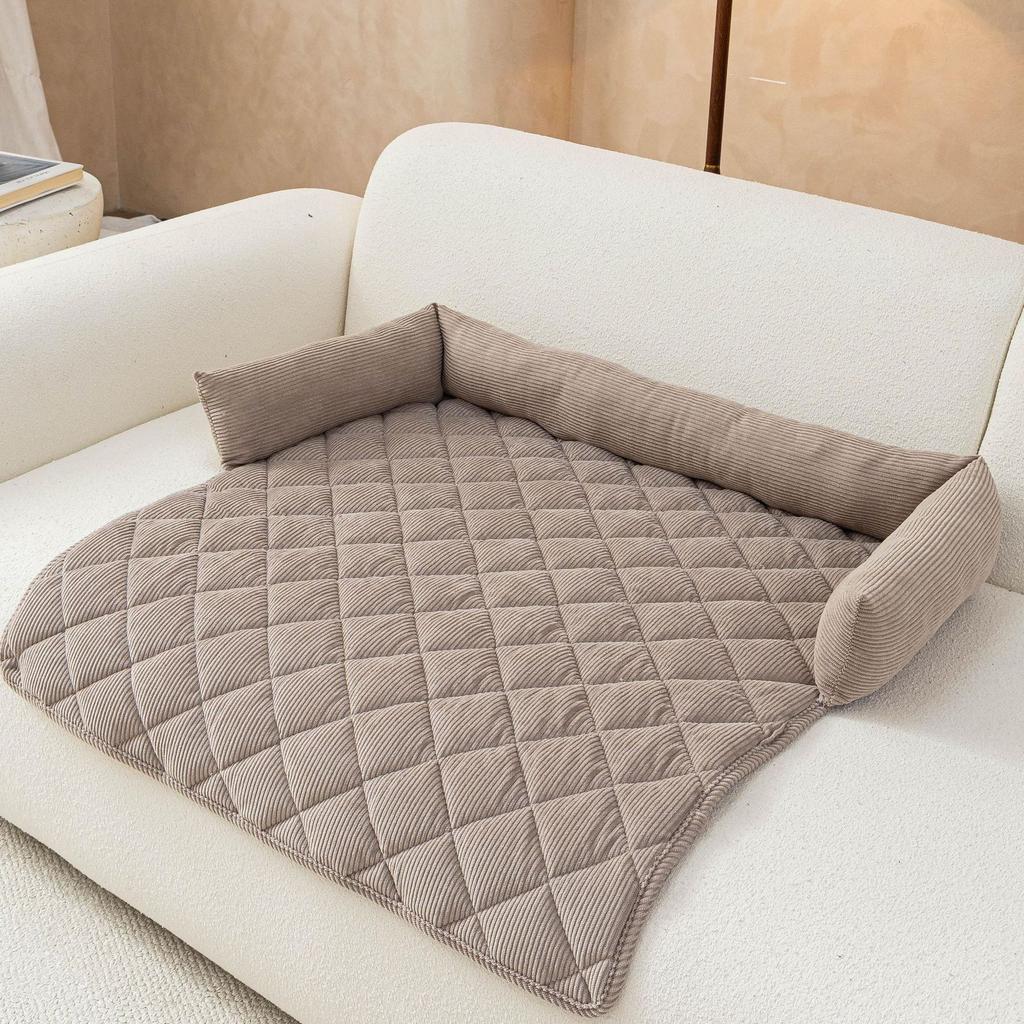 Corduroy Pet Pad with and Backrest for Dogs Cats