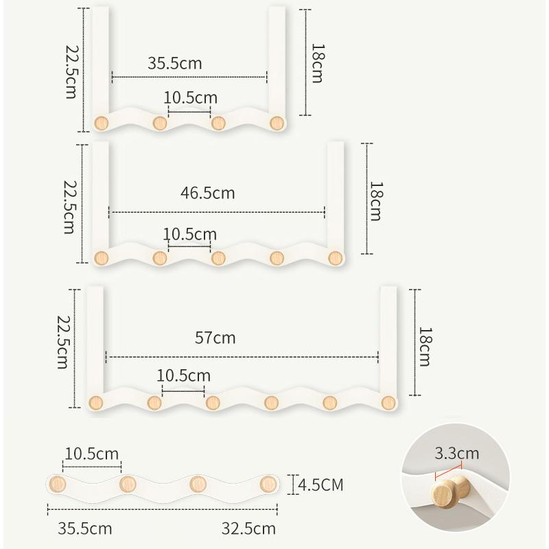 Wave Shaped Door Hook Bedroom Door Back Hanging Hanger Living Room Key Coat Hook Punch-Free Wall Mounted Wooden Hooks Wall Decor