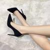 Soft-soled high-heeled shoes are new in the year, not tired of big feet, new products in winter, thin family, pointed black single shoes, suede
