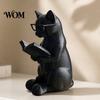 Study Room Decor 3D Printed Reading Cat Figurine, Decorative Ornament with Weighted Anti-Slip Base, With Glasses Intellectual Statue Eye for