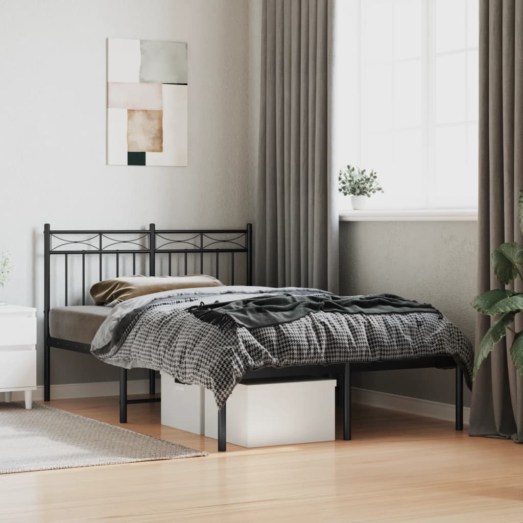 Metal Bed Frame with Headboard Black 120 x 200 cm