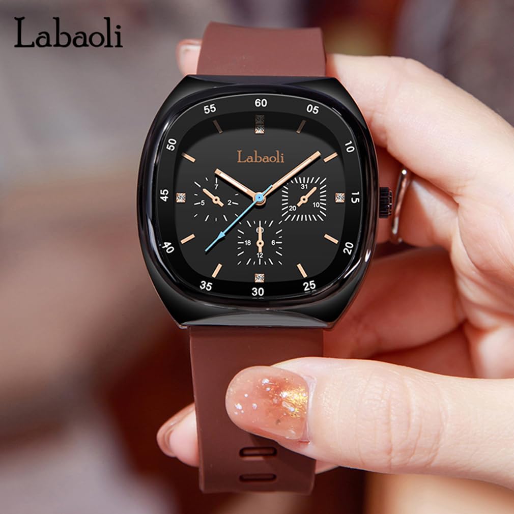 Square Silicone Big Brand Gift for High School Black Women's Wristwatch, Waterproof, Sporty, Cute, Simple, Stylish, Casual, Face, Name, Students,